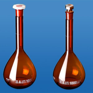 VOLUMETRIC FLASK - 'AMBER GLASS' PP STOPPER & GLASS STOPPER