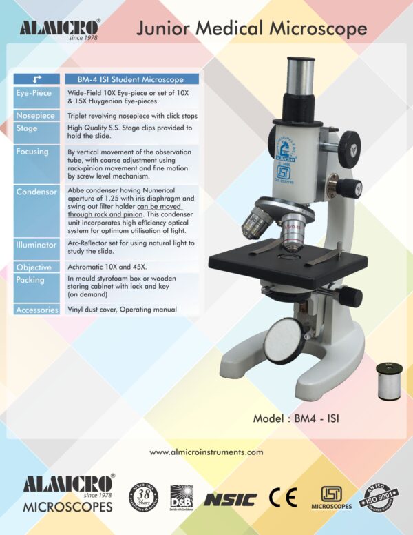 Junior Medical Microscope IS:3686:1966 (BM – 4) - Image 2