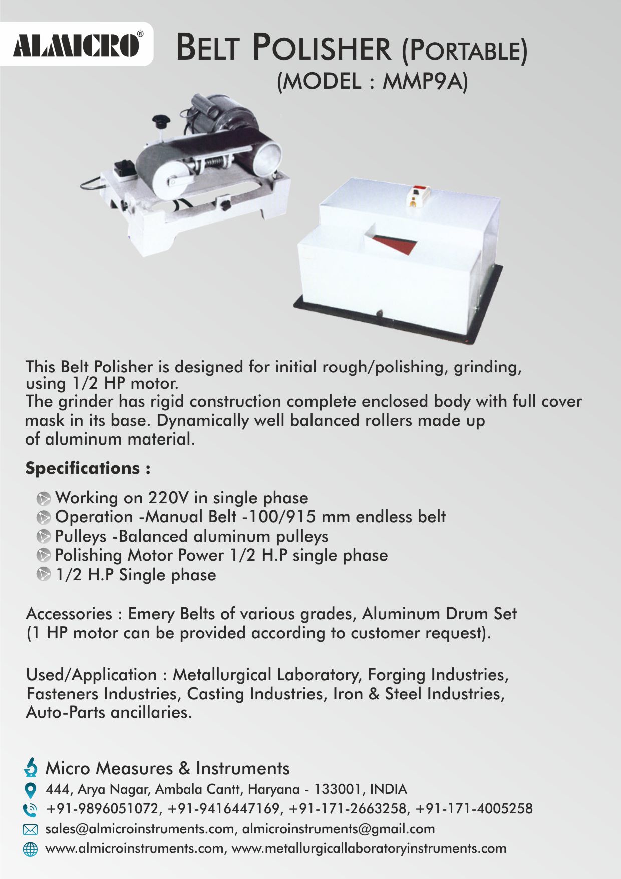 Specimen Belt Grinder / Linisher (Portable) MMP - 9A - Image 2