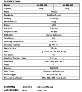 specification of analytical balance
