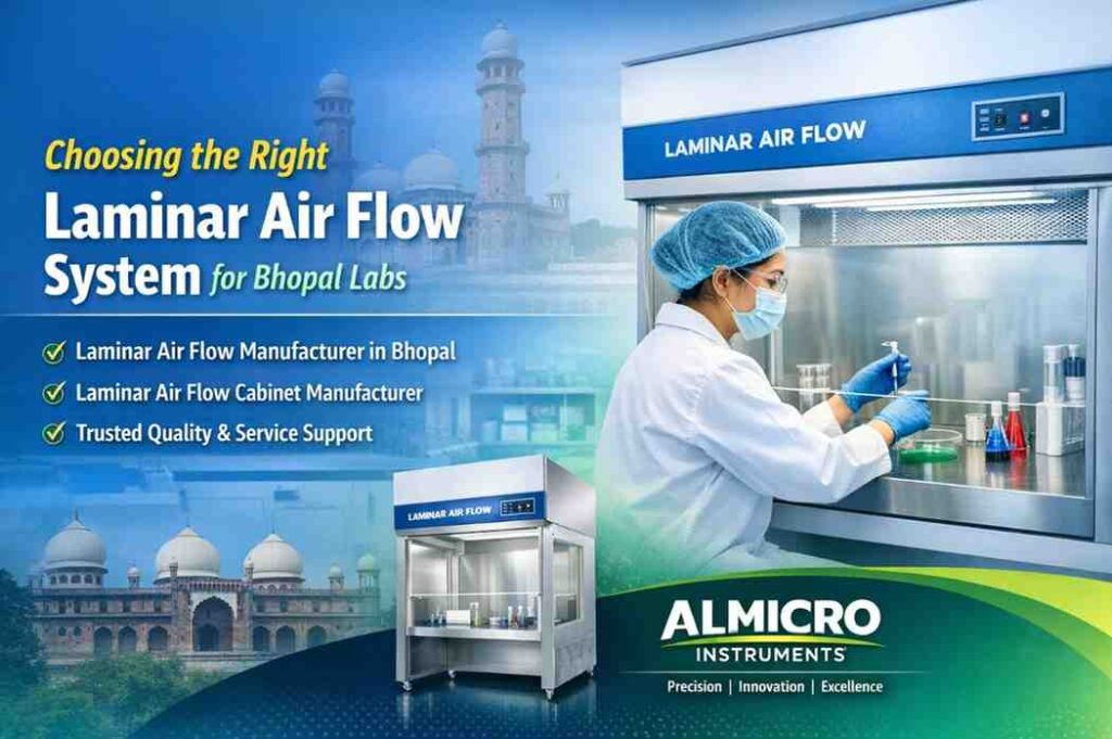 Laminar air flow cabinet installed in laboratory in Bhopal by Almicro Instruments